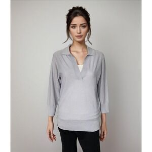 NWT ZARA Knit Blouse Top Women Sz M Grey‎ Sequins Lightweight 3/4 Sleeve